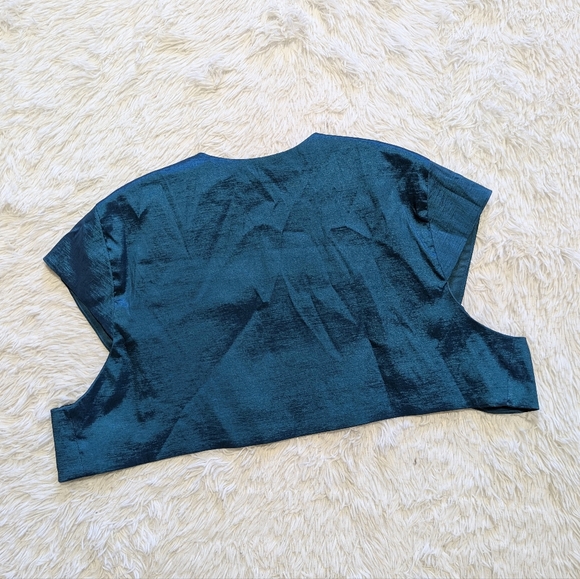Y2K Vintage Cindy USA Iridescent Aqua Taffeta Cocktail Dress with Shrug Size 3XL - Picture 8 of 16